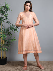 Peach Tissue Silk Fancy Embroidered Anarkali Kurti